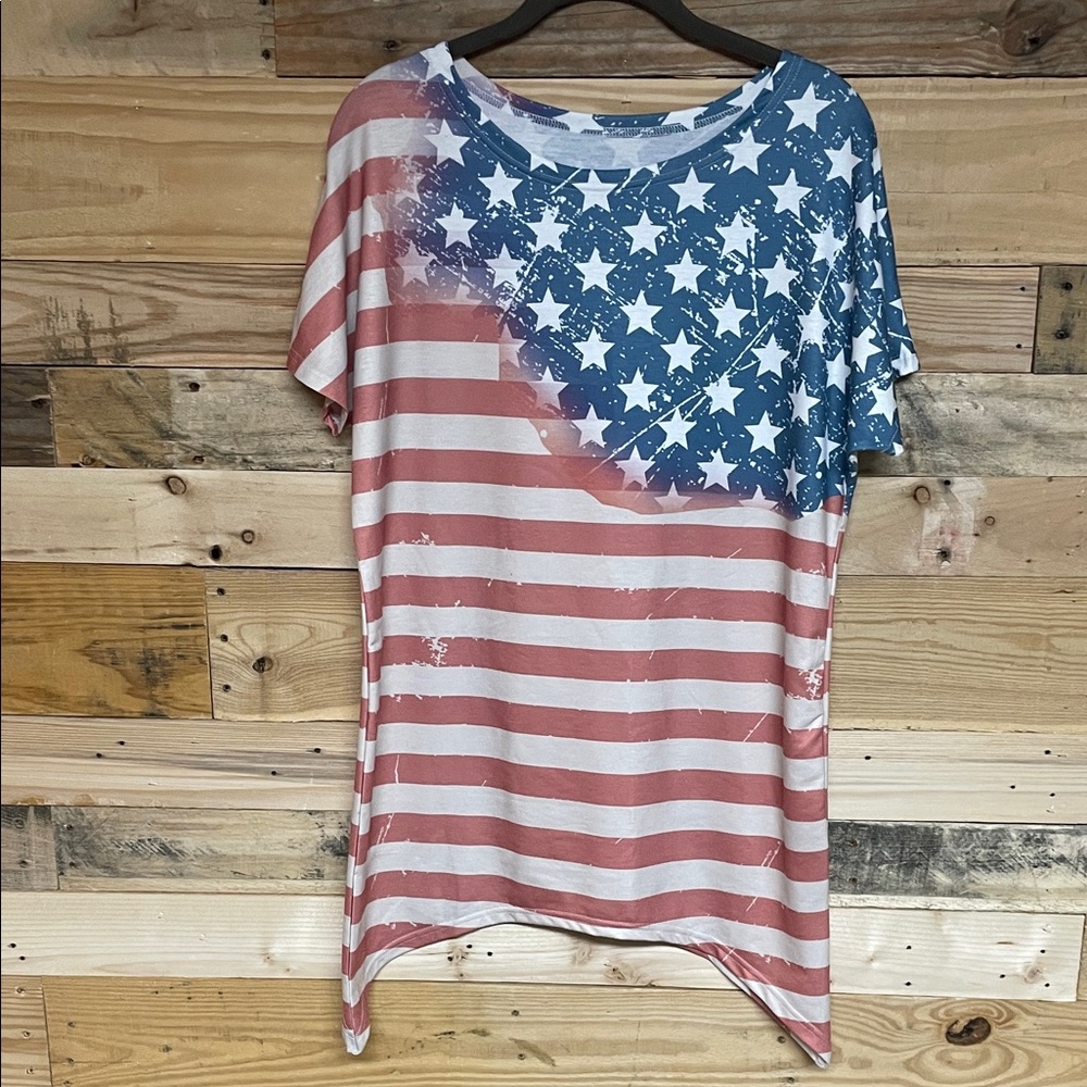 Patriotic Stars and Stripes size Small Shirt Sleeve Lightweight Soft Blouse